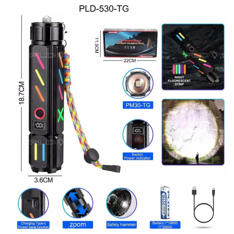 Ліхтар NIGHT VISION FLUORESCENCE 530 WHITE LASER LED PM30-TG, Power Bank, 1x18650, ЗУ Type-C, zoom, Box