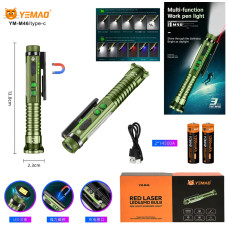 Фонарь YEMAO YM-M46-XPG+11SMD(white+red+blue+UV)+лазер(red), 1x14500/1xAA, ЗУ Type-C, магнит, открывалка