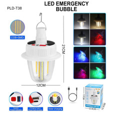 Світлодіодна LED Лампа з Акумулятором T38-COB+SMD RGB 2x18650 Сонячна Батарея Гачок ЗП Type-C