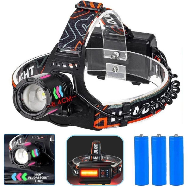 Ліхтар налобний NIGHT VISION FLUORESCENCE 8096 1 РЕЖИМ WHITE LASER LED PM10-TG+COB, 3x18650, Power bank, ЗУ Type-C, zoom