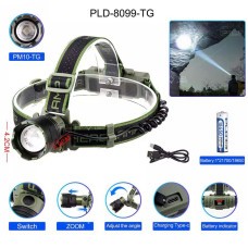 Фонарь налобный 8099 PM10-TG, 1x18650, ЗУ Type-C, zoom, Box