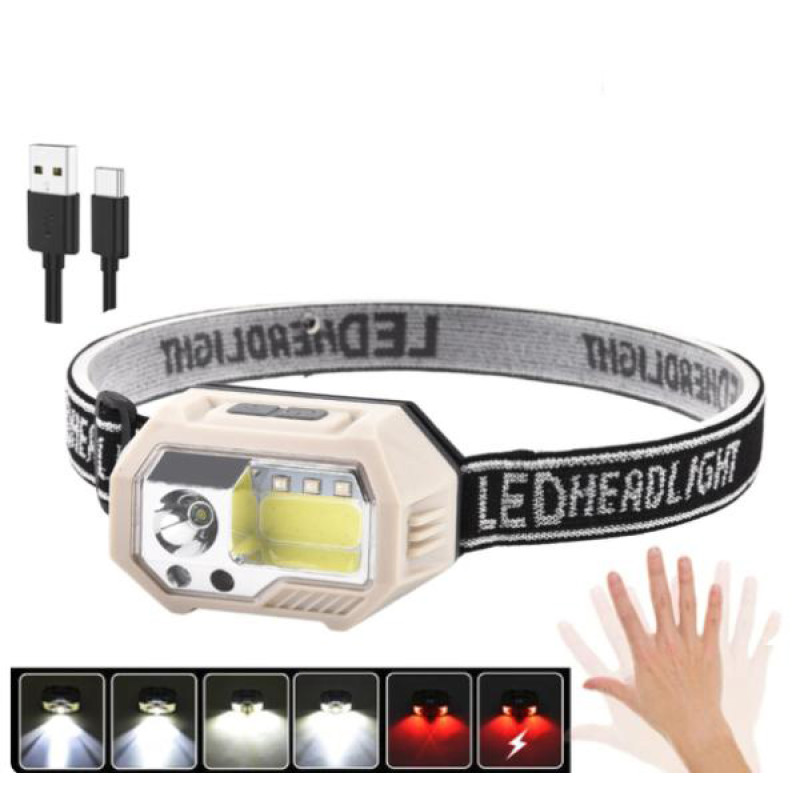 Ліхтар налобний SH-S9-XPE+COB+3SMD(red), Motion Sensor, вбудований акумулятор, ЗУ Type-C, Box