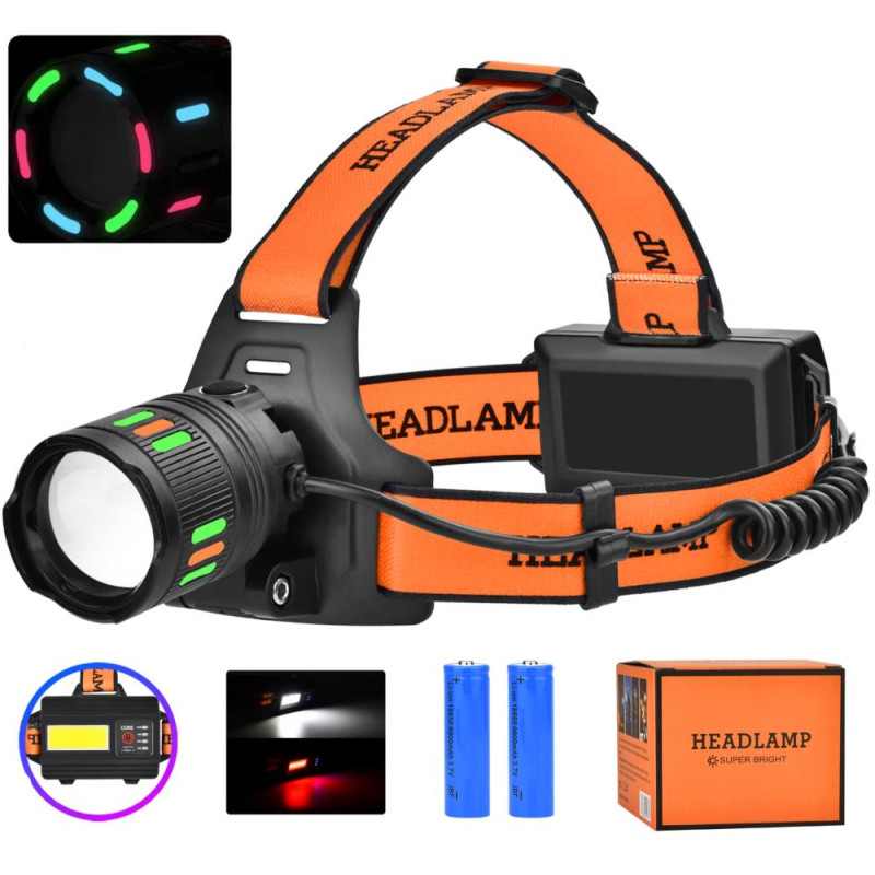 Фонарь налобный NIGHT VISION FLUORESCENCE BL-T203-TG+COB(white+red), 2x18650, 1 режим, ЗУ Type-C, zoom