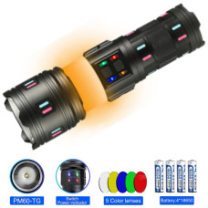 Ліхтар NIGHT VISION FLUORESCENCE AK178-1-WHITE LASER LED PM60-TG+COB 4x18650 Power Bank ЗУ Type-C Zoom 5 Фільтрів