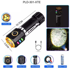 Фонарь NIGHT VISION FLUORESCENCE 301-3XTE, 1x18650, ЗУ Type-C, магнит, Box