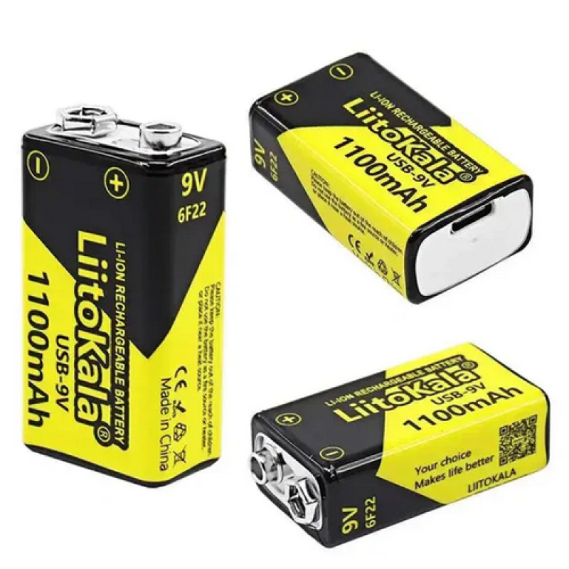 Акумулятор Крона, LiitoKala USB-9V, 1100mAh, ОРІГІНАЛ