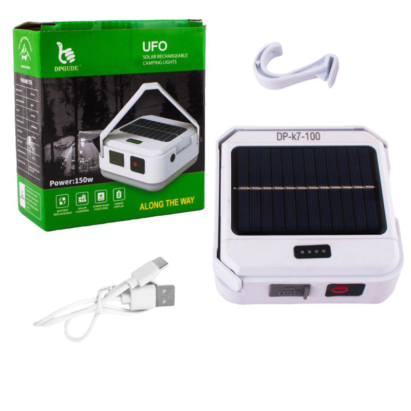 Ліхтар для дому DP-K7-100, 3х18650, солн. панель, power bank, ЗУ Type-C, крюк