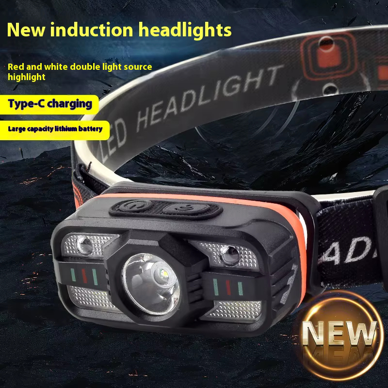 Фонарь налобный WH-0188-XPE+SMD(white+red), Motion Sensor, Li-Ion аккумулятор, ЗУ Type-C