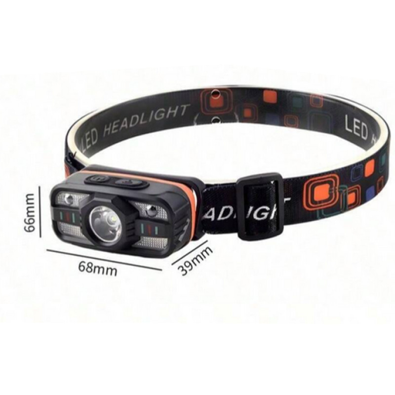 Фонарь налобный WH-0188-XPE+SMD(white+red), Motion Sensor, Li-Ion аккумулятор, ЗУ Type-C