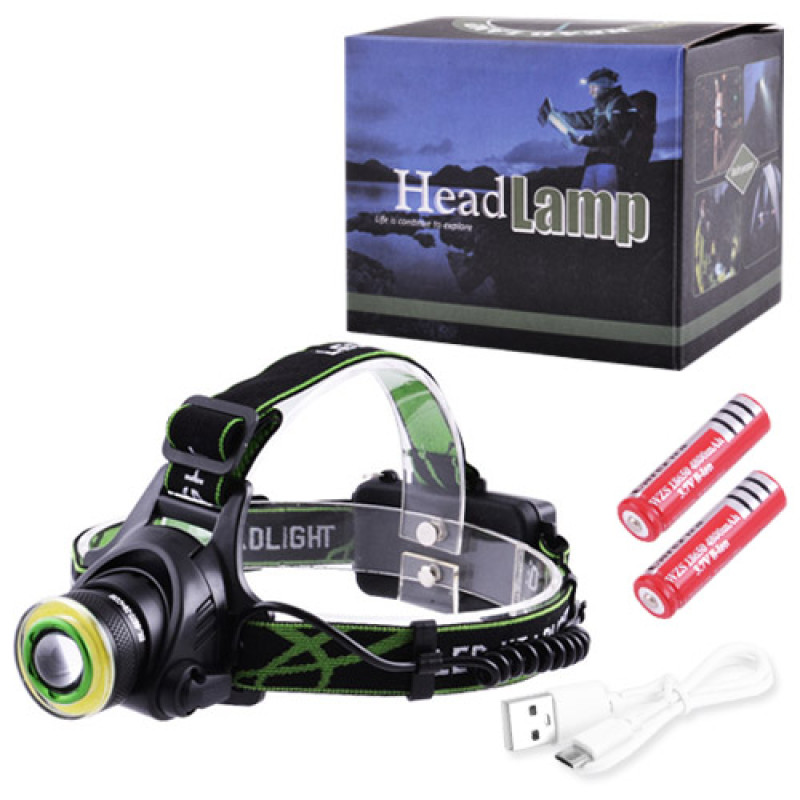 Ліхтар налобний T106-T6+COB, 2x18650, signal light, zoom, ЗУ microUSB, Box