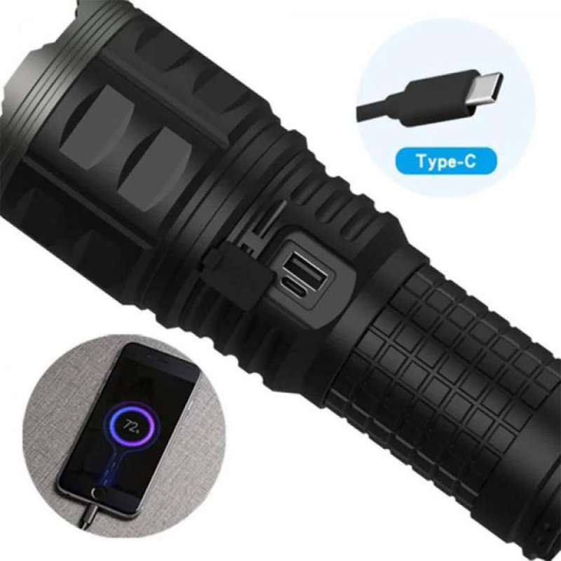 Ліхтар AK138 WHITE LASER LED PM60-TG, 4х18650, power bank, індикація заряду, ЗУ Type-C, zoom, Box