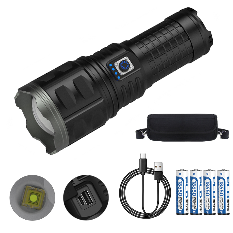 Ліхтар AK138 WHITE LASER LED PM60-TG, 4х18650, power bank, індикація заряду, ЗУ Type-C, zoom, Box