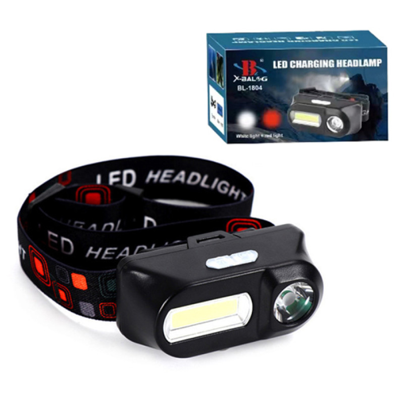 Ліхтар налобний 1804-LED(red)+COB(white), 1x18650, ЗУ Type-C