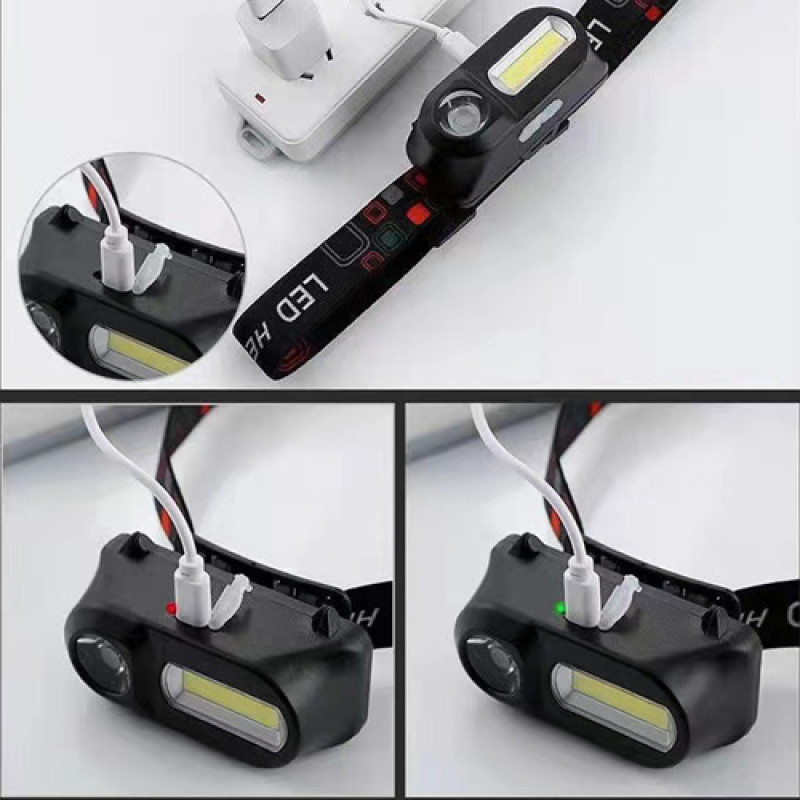 Ліхтар налобний 1804-LED(red)+COB(white), 1x18650, ЗУ Type-C