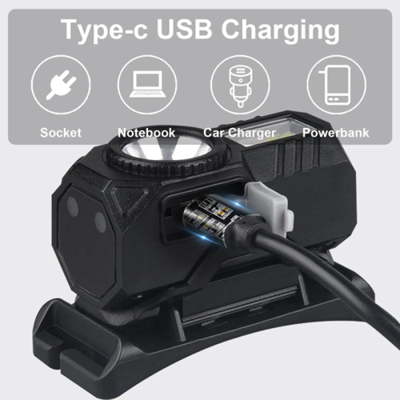 Ліхтар налобний T131-XPE+3SMD(red+green+blue+UV), Motion Sensor, Li-Ion акумулятор, магніт, кліпса, ЗУ Type-C, Box