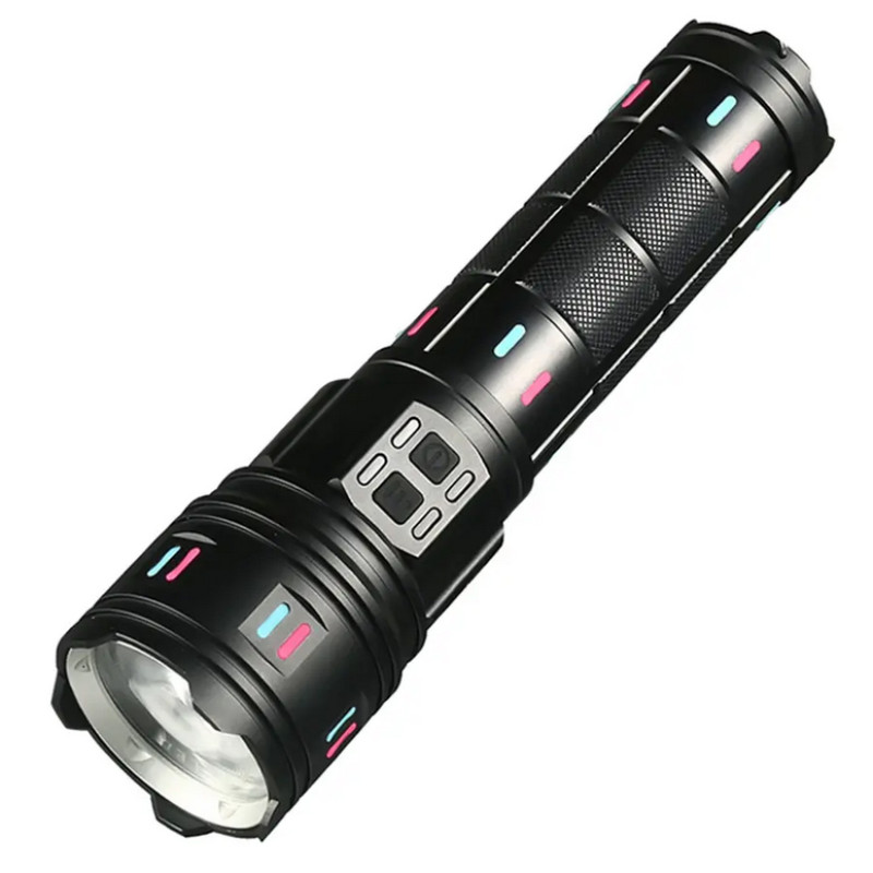 Фонарь NIGHT VISION FLUORESCENCE AK177-WHITE LASER LED PM60-TG, 8x18650 3.7V, power bank, ЗУ Type-C, zoom, 5 фильтров