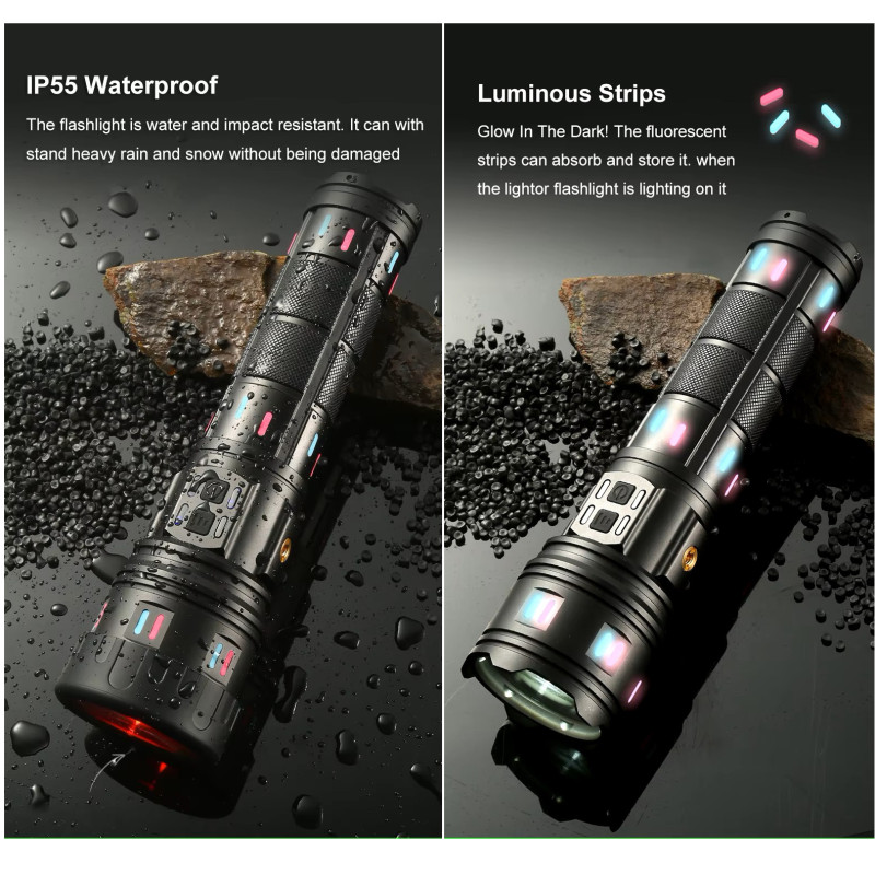 Фонарь NIGHT VISION FLUORESCENCE AK177-WHITE LASER LED PM60-TG, 8x18650 3.7V, power bank, ЗУ Type-C, zoom, 5 фильтров