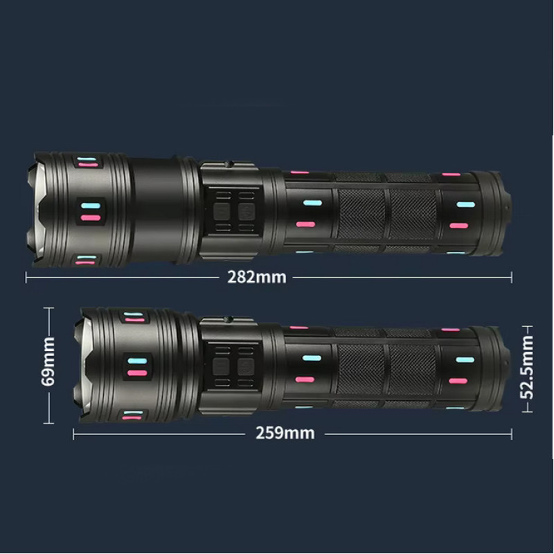 Фонарь NIGHT VISION FLUORESCENCE AK177-WHITE LASER LED PM60-TG, 8x18650 3.7V, power bank, ЗУ Type-C, zoom, 5 фильтров
