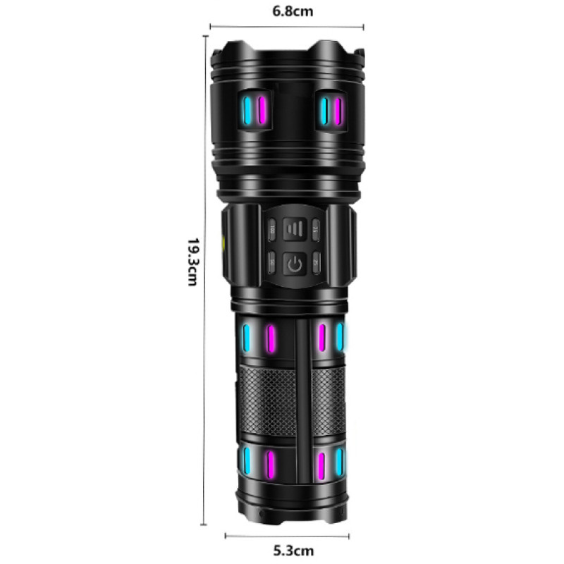 Фонарь NIGHT VISION FLUORESCENCE AK177-1 WHITE LASER LED PM60-TG, 4х18650, power bank, индикация заряда, ЗУ Type-C, zoom, 5 фильтров