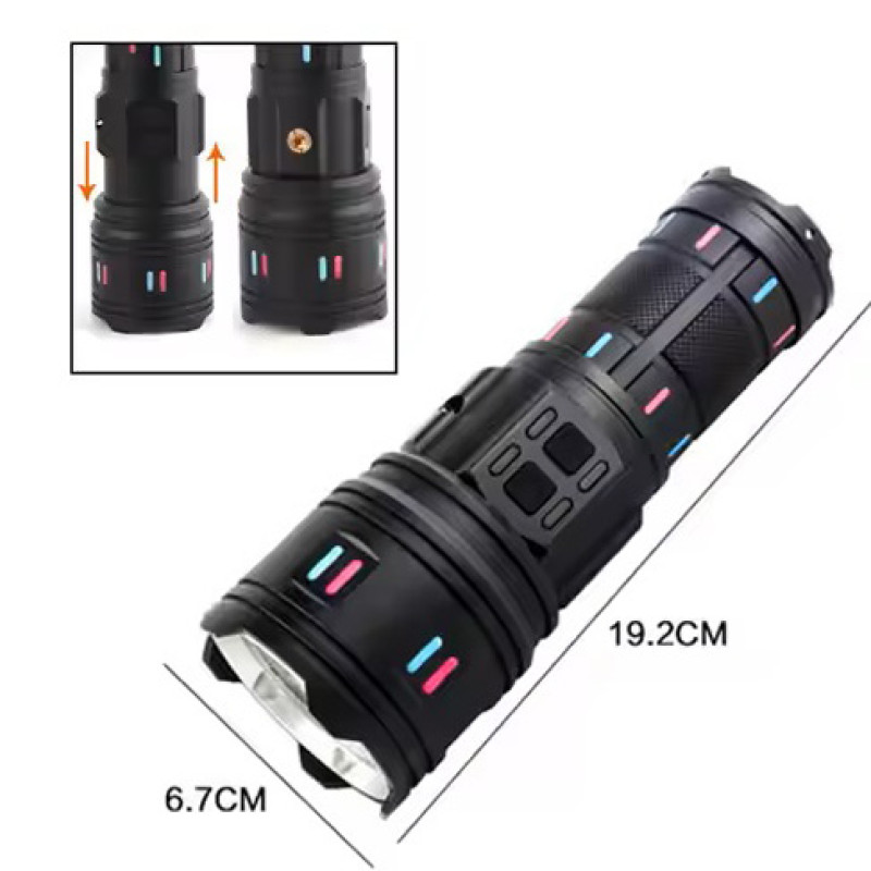 Фонарь NIGHT VISION FLUORESCENCE AK177-1 WHITE LASER LED PM60-TG, 4х18650, power bank, индикация заряда, ЗУ Type-C, zoom, 5 фильтров