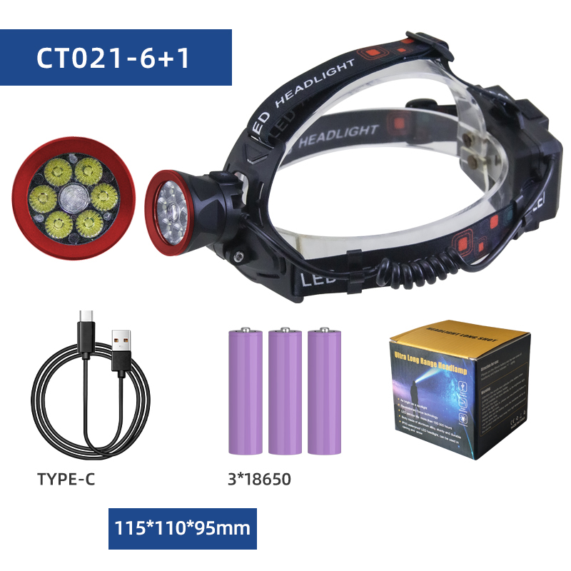 Фонарь налобный CT021 6+1 ULTRA LED, 3x18650, power bank, ЗУ Type-C