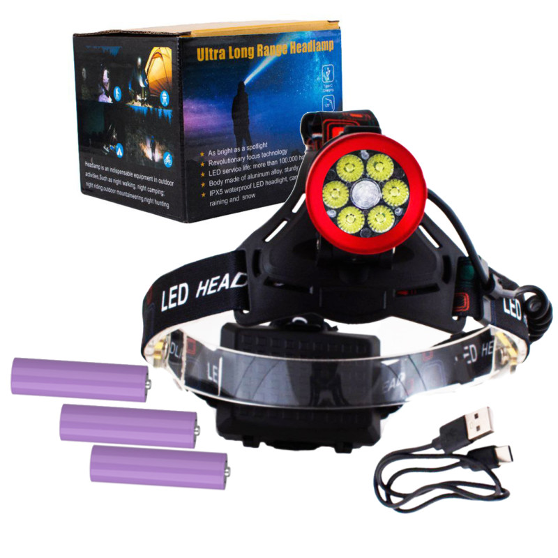 Фонарь налобный CT021 6+1 ULTRA LED, 3x18650, power bank, ЗУ Type-C