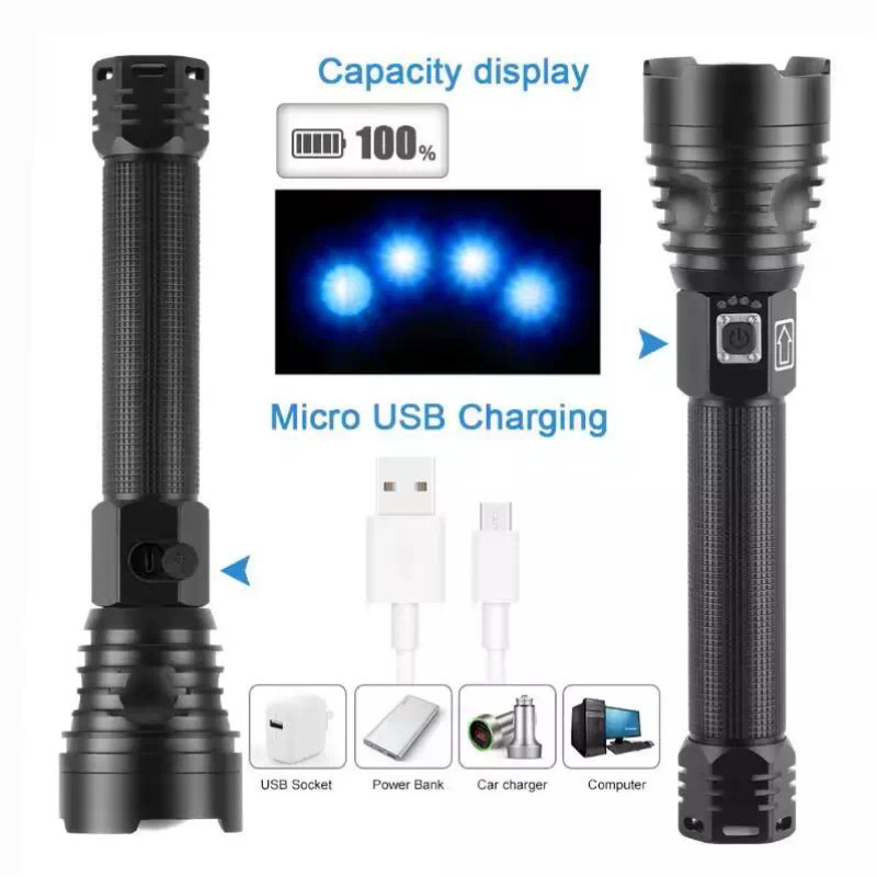 Ліхтар ручний BL-601-P90, 1x26650, ЗУ Type-C, zoom, Box