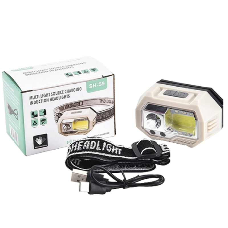 Ліхтар налобний SH-S9-XPE+COB+3SMD(red), Motion Sensor, вбудований акумулятор, ЗУ Type-C, Box