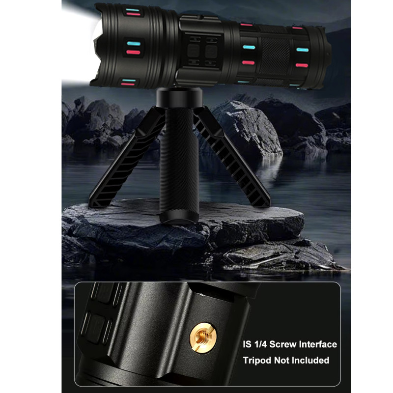 Фонарь NIGHT VISION FLUORESCENCE AK178-1-WHITE LASER LED PM60-TG+COB, 4x18650, power bank, ЗУ Type-C, zoom, 5 фильтров