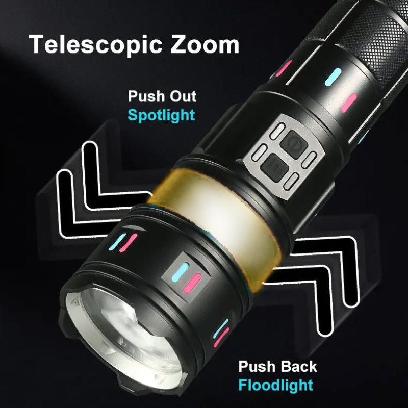 Фонарь NIGHT VISION FLUORESCENCE AK178-1-WHITE LASER LED PM60-TG+COB, 4x18650, power bank, ЗУ Type-C, zoom, 5 фильтров