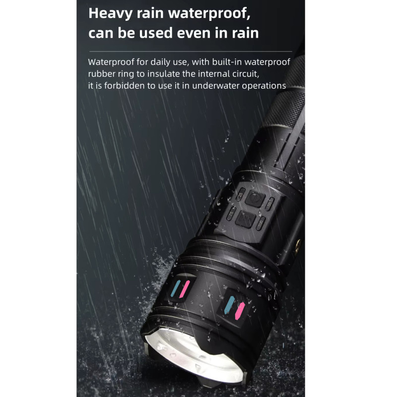 Фонарь NIGHT VISION FLUORESCENCE AK178-1-WHITE LASER LED PM60-TG+COB, 4x18650, power bank, ЗУ Type-C, zoom, 5 фильтров