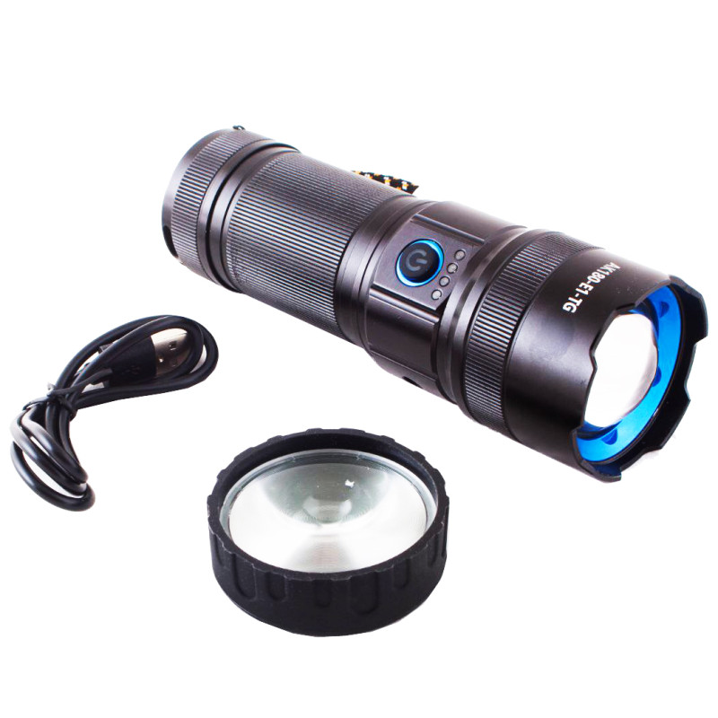 Фонарь AK180 WHITE LASER LED PM30-TG, 1х38650, power bank, ЗУ Type-C, zoom, 5 фильтров