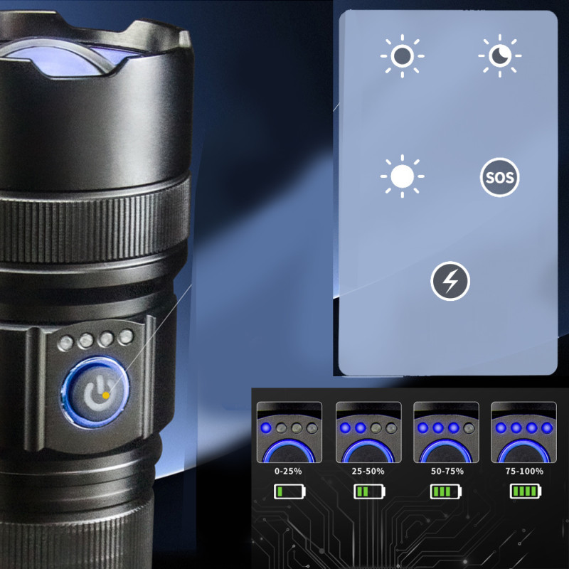 Фонарь AK180 WHITE LASER LED PM30-TG, 1х38650, power bank, ЗУ Type-C, zoom, 5 фильтров