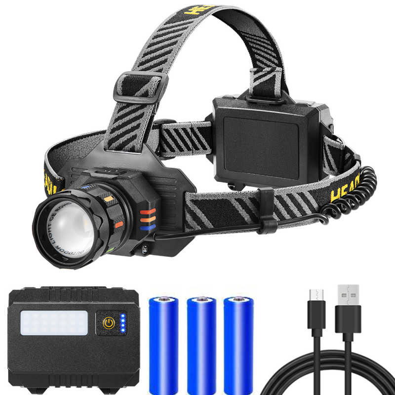 Фонарь налобный BL-T701A-TG, 3x18650, ЗУ Type-C, zoom, Box