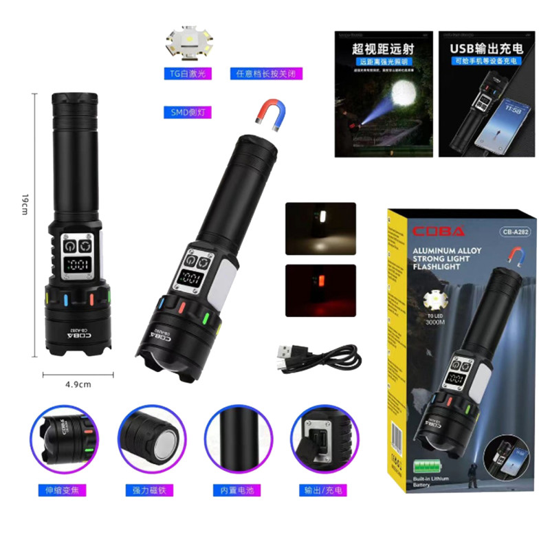 Фонарь NIGHT VISION FLUORESCENCE CB-A282-TG+COB, Li-Ion аккум., power bank, ЗУ Type-C, магнит, zoom, Box