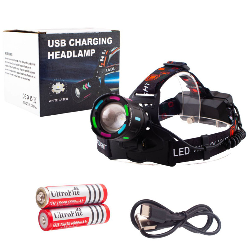 Ліхтар налобний NIGHT VISION FLUORESCENCE SY-8087 1 РЕЖИМ PM10-TG, 2x18650, signal light, ЗУ Type-C, zoom, Box