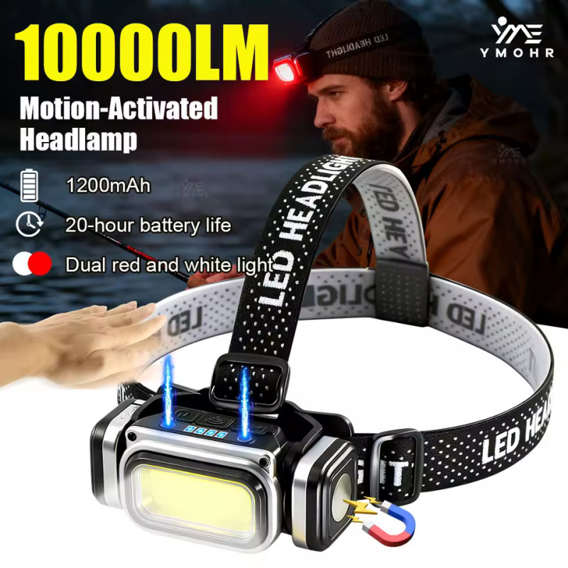 Ліхтар налобний HX-T80S-COB(White+Red), Motion Sensor, Waterproof, 1x18650, ЗУ Type-C, магніт, Box