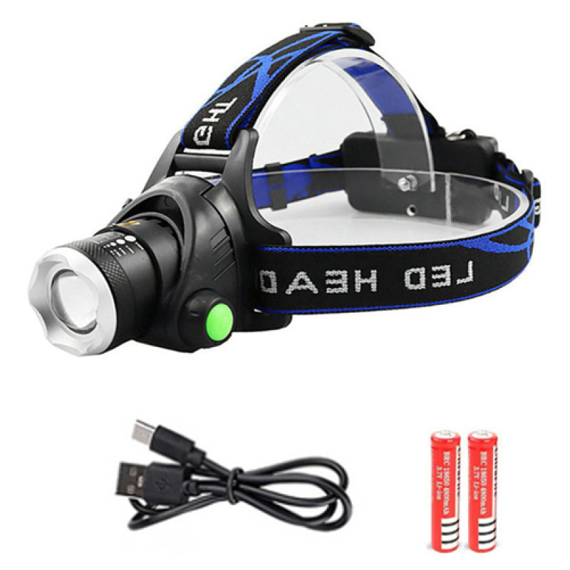 Ліхтар налобний PLD-V9-F-4XPE(RGB), 2x18650, ЗУ Type-C, zoom, Box