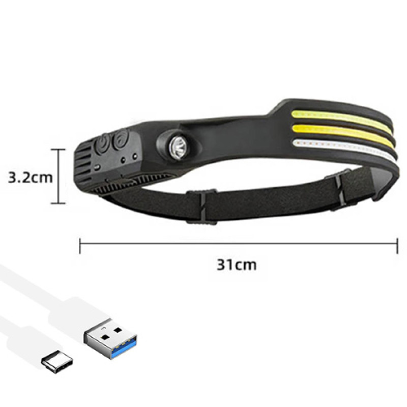 Ліхтар налобний BL-W689-LM+3COB (white+yellow+red), Motion Sensor, Li-Ion акум., ЗУ Type-C, Box